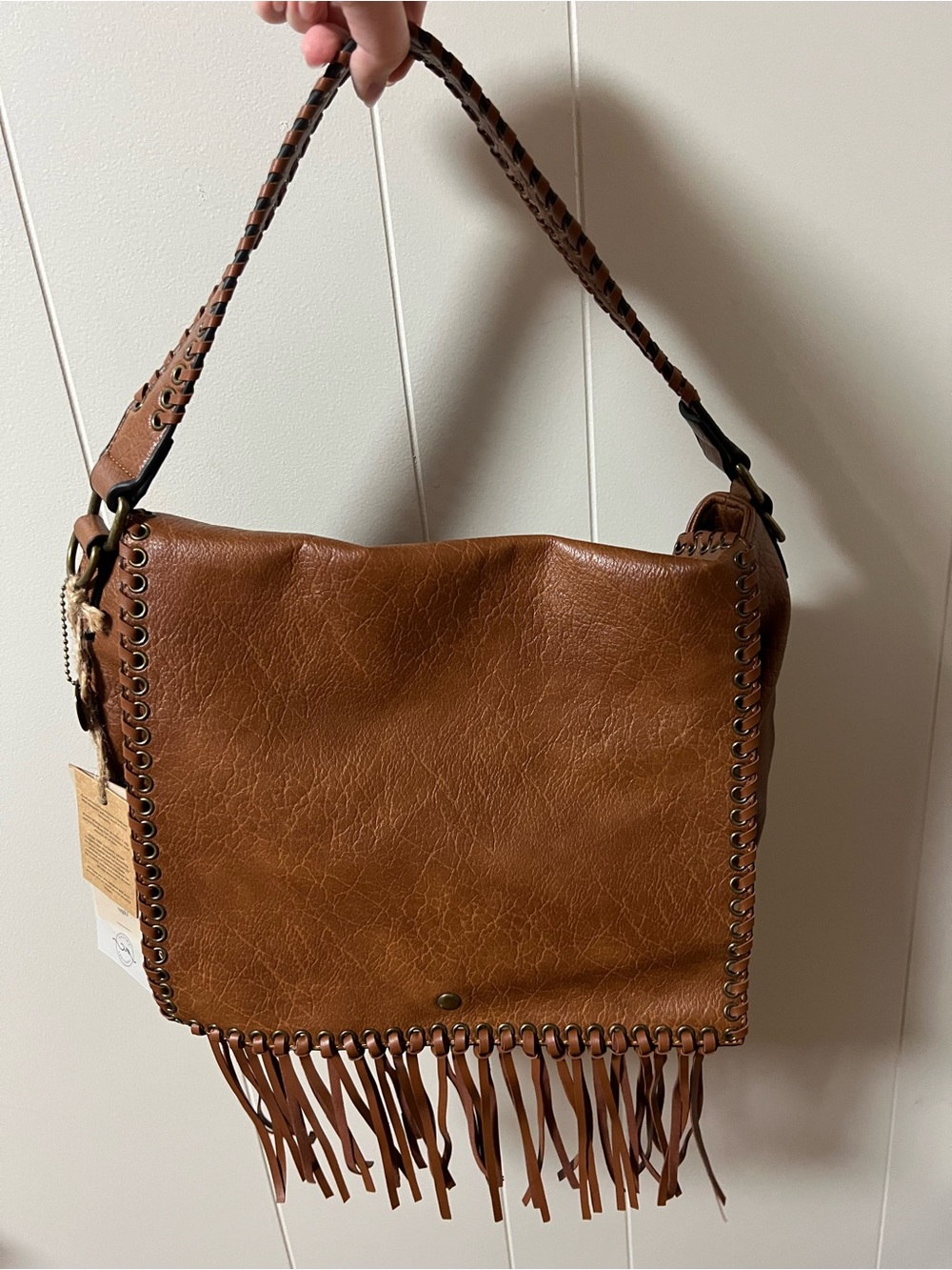 Women's Tan Fringe Shoulder Bag with Braided Strap